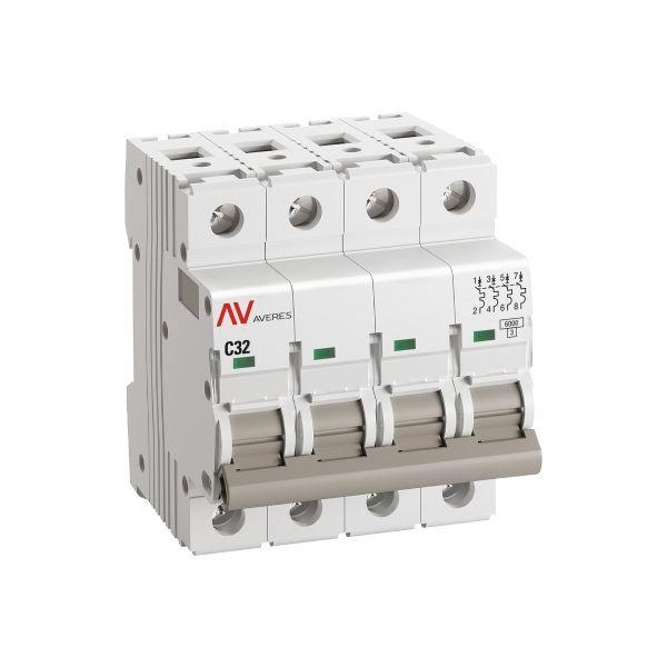 Выключатель автоматический модульный 4п C 32А 6кА AV-6 AVERES EKF mcb6-4-32C-av