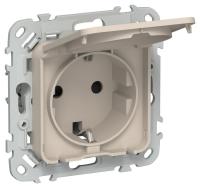 Розетка СП FLITE РСшкр11-1-44-ФлЛ 16А IP44 с заземл. с защ. шторками и крышкой безвинтовое крепление механизм льняной IEK FI-R16-16-1-44-K88