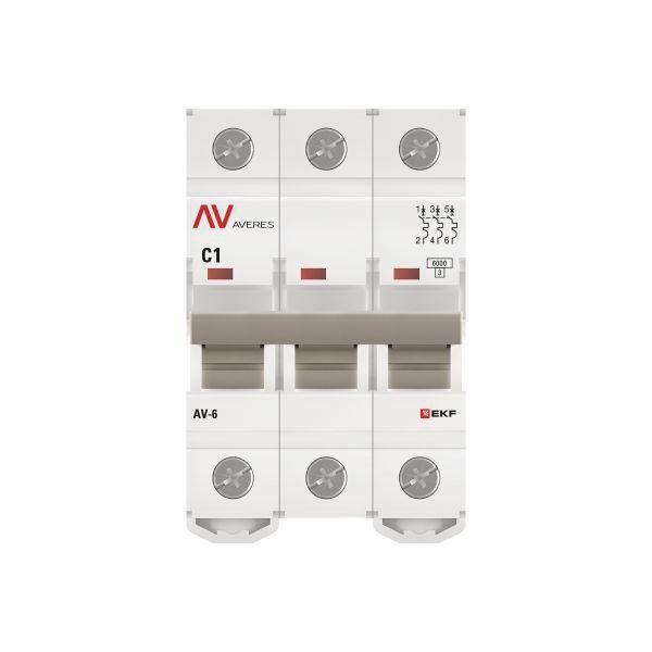 Выключатель автоматический модульный 3п C 1А 6кА AV-6 AVERES EKF mcb6-3-01C-av