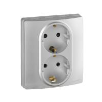 Розетка 2-м СП Etika 16А IP31 250В 2х2P+E с заземл. защ. шторки немецк. стандарт безвинт. клеммы алюм. IEK 672433