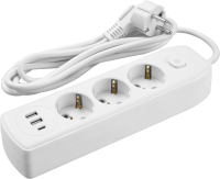 Удлинитель 3х3м с заземл. 10А IP20 90 839 OPE-USB-03-300-ESC-3x1 USB 2xType-A + Type-C с кнопкой ОНЛАЙТ 90839