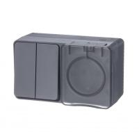 Блок ОП AtlasDesign PROFI IP54 (розетка 1-м 16А заземл. защ. шторки + 2-кл. выключатель 10А) антрацит SE ATN544074