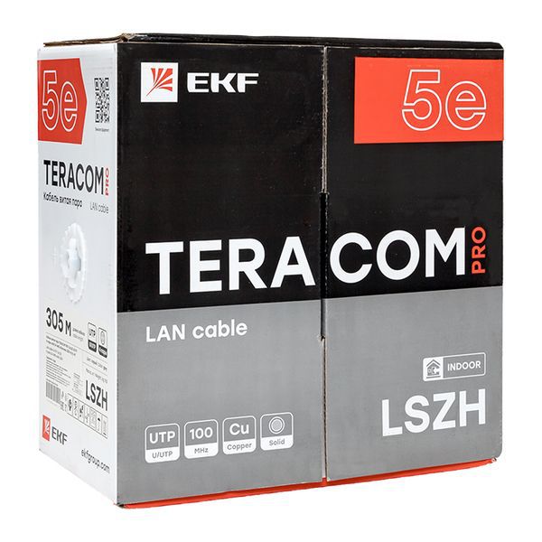 Кабель витая пара U/UTP кат.5E 4 пары 24 AWG solid LSZH нг(А)-HF сер. (м) TERACOM PRO EKF TRP-5EUTP-04LSH-GY-IN3