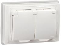 Розетка 2-м СП Кварта РСбш12-3-КБ-44 16А IP44 с заземл. защ. шторки бел. GENERICA KV-R26-16-44-K01