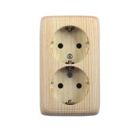 Розетка 2-м ОП Альфа 16А IP20 250В с заземл. с изолир. пластиной сосна HEGEL РА16-153-02