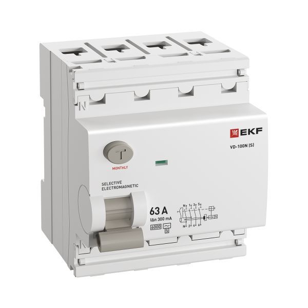 Выключатель дифференциального тока 4п 63А 300мА тип AC 6кА ВД-100N (S) электромех. PROxima EKF E1046MS63300