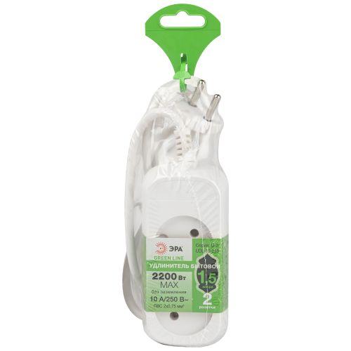 Удлинитель 2х1.5м без заземл. ПВС 2х0.75 UDL-10-215 Greenline Эра Б0065055