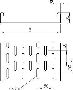 Лоток листовой перфорированный 100х35 L3000 сталь 1мм MKS 310 FS OBO 6053548