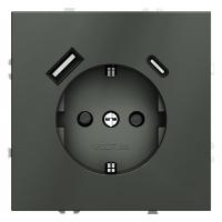 Розетка 1-м СП S70 16А с USB A+С с заземл. защ. шторки механизм титан Voltum VLS040506