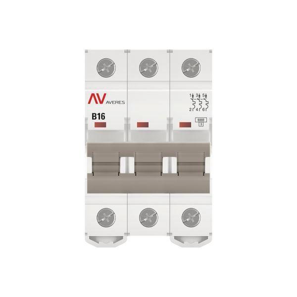 Выключатель автоматический модульный 3п B 16А 6кА AV-6 AVERES EKF mcb6-3-16B-av