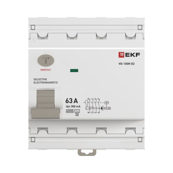 Выключатель дифференциального тока 4п 63А 300мА тип AC 6кА ВД-100N (S) электромех. PROxima EKF E1046MS63300