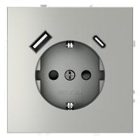 Розетка 1-м СП S70 16А с USB A+С с заземл. защ. шторки механизм сталь Voltum VLS040505