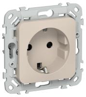 Розетка СП FLITE РС11-1-ФлЛ 16А с заземл. без защ. шторок безвинтовое крепление механизм льняной IEK FI-R11-16-1-K88