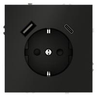 Розетка 1-м СП S70 16А с USB A+С с заземл. защ. шторки механизм черн. матов. Voltum VLS040508