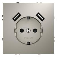 Розетка 1-м СП S70 16А с USB A+A с заземл. защ. шторки механизм кашемир Voltum VLS040403