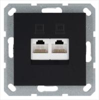 Розетка компьютерная 2-м RJ45 IP20 кат. 5E механизм черн. матов. soft touch Jasmart G6106PB