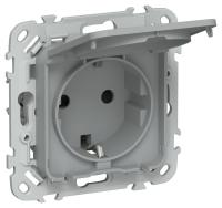 Розетка СП FLITE РСшкр11-1-44-ФлС 16А IP44 с заземл. с защ. шторками и крышкой безвинтовое крепление механизм сер. IEK FI-R16-16-1-44-K03