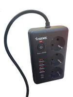 Удлинитель с сетевым фильтром 3х1.5м 10А 4USB + 2USBC 2500Вт ПВС 3х1 прямоуг. черн. КОСМОС FKsm1.5m-3gPF(B)USB