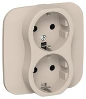 Розетка 2-м СП FLITE РС12-1-А-ФлЛ 16А с заземл. без защ. шторок безвинтовое крепление в сборе механизм льняной IEK FI-R21A-16-1-K88