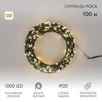 Гирлянда светодиодная "Роса" 100м 1000LED тепл. бел. 7.2Вт 230В IP20 с контроллером провод зел. Neon-Night 303-296