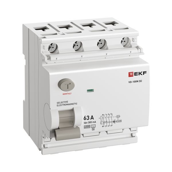 Выключатель дифференциального тока 4п 63А 300мА тип AC 6кА ВД-100N (S) электромех. PROxima EKF E1046MS63300