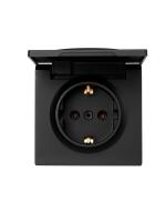 Розетка 1-м ОП LETO с заземл. с крышкой LETO ПБТ черн. бархат LEZARD 752-4200-123B