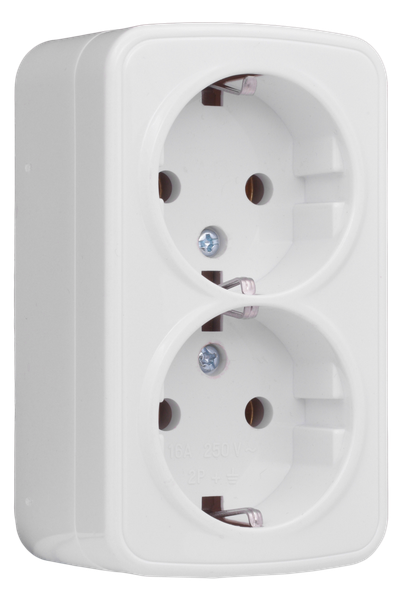 Розетка 2-м ОП Минск 16А IP20 с заземл. бел. Basic EKF EGR16-128-10