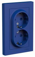 Розетка 2-м. AtlasDesign 16А с заземл. со шторками в сборе аквамарин SE ATN001126