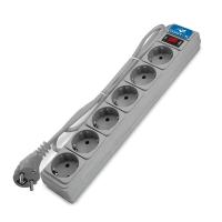 Удлинитель с сетевым фильтром 6х5м с заземл 10А IP20 2.2кВт ПВС 3х1 с выкл. сер. DOMTOK 2520