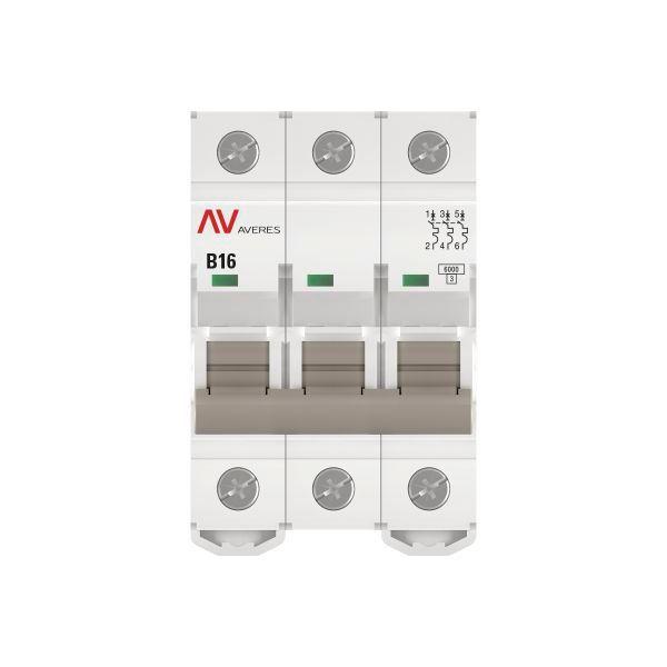 Выключатель автоматический модульный 3п B 16А 6кА AV-6 AVERES EKF mcb6-3-16B-av
