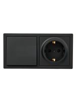 Блок ОП LETO (1-кл. выключатель + 1-м розетка с заземл.) горизонт. черн. бархат LEZARD 752-4200-170BAP
