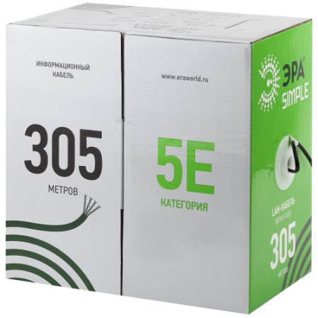 Кабель витая пара F/UTP кат.5E 4х2х24AWG solid CCA PVC Simple сер. (м) FL-4-PVC-A Эра Б0044440