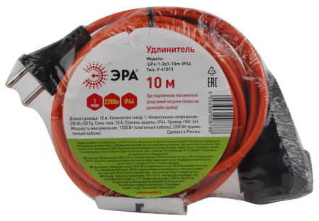 Удлинитель-шнур 1х10м без заземл. 10А IP20 UPx-1-2х1-10m ПВС 2х1 (бухта) Эра Б0046805