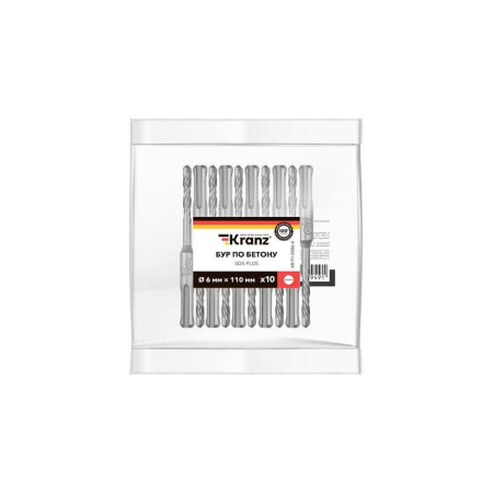 Бур по бетону 6x110мм SDS PLUS (уп.10шт) Kranz KR-91-0006-4