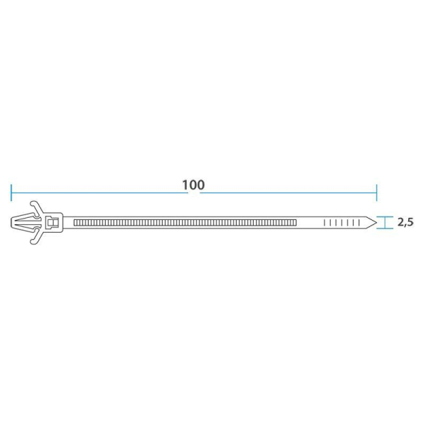 Хомут кабельный 2.5х100 P6.6 бел. с крепежным пистоном (уп.100шт) Rexant 07-0107