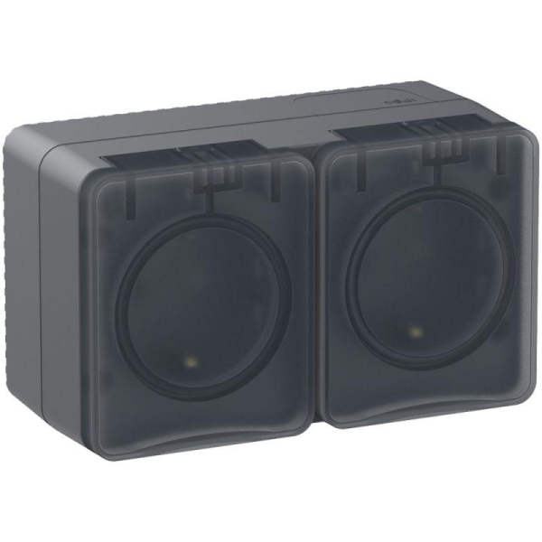 Розетка 2-м ОП AtlasDesign PROFI 16А IP54 заземл. защ. шторки антрацит SE ATN544026