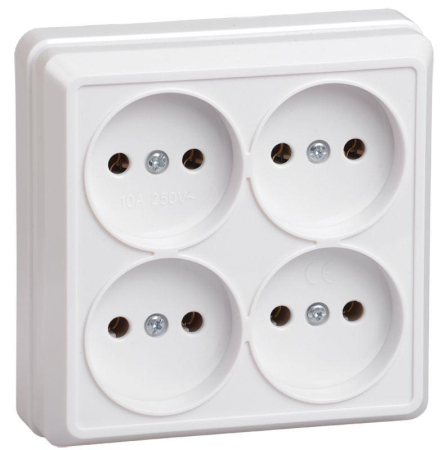 Розетка 4-м ОП Октава 10А IP20 без заземл. бел. GENERICA ERO40-K01-10-DC