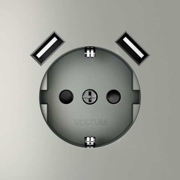 Розетка 1-м СП S70 16А с USB A+A с заземл. защ. шторки механизм сталь Voltum VLS040405