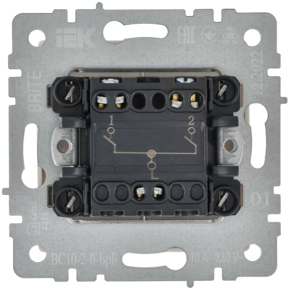 Выключатель 2-кл. Brite 10А ВС10-2-0-БрБ механизм бел. IEK BR-V20-0-10-K01-PRO