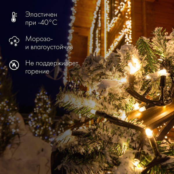 Гирлянда светодиодная "Нить" 20м 200LED бел. 18Вт 230В IP67 эффект мерцания (каждый 5-ый диод) провод каучук черн. (нужен шнур питания 315-000) Neon-Night 315-175