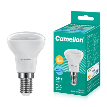 Лампа светодиодная LED6 R50/845/E14 6Вт рефлектор матовая 4500К бел. E14 480лм 220В Camelion 11659
