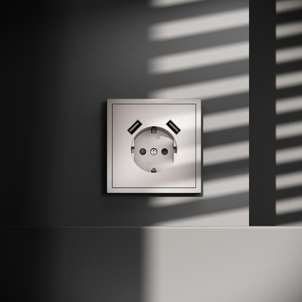 Розетка 1-м СП S70 16А с USB A+A с заземл. защ. шторки механизм кашемир Voltum VLS040403