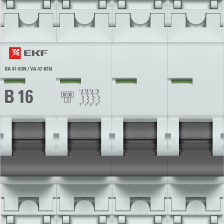 Выключатель автоматический модульный 4п B 16А 6кА ВА 47-63N PROxima EKF M636416B