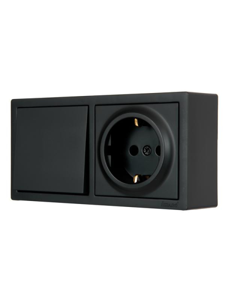 Блок ОП LETO (1-кл. выключатель + 1-м розетка с заземл.) горизонт. черн. бархат LEZARD 752-4200-170BAP