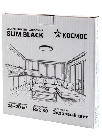 Светильник светодиодный SLIM BLACK 38Вт 4500К IP40 2650лм 230В 400х25мм КОСМОС KSlim38w_B4500K