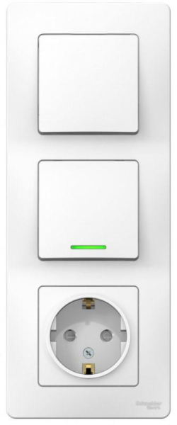 Блок СП Blanca (розетка с заземл. защ. шторки 16А 250В + 1-кл. выкл. с подсветкой + 1-кл. выкл.) бел. SE BLNBS101111