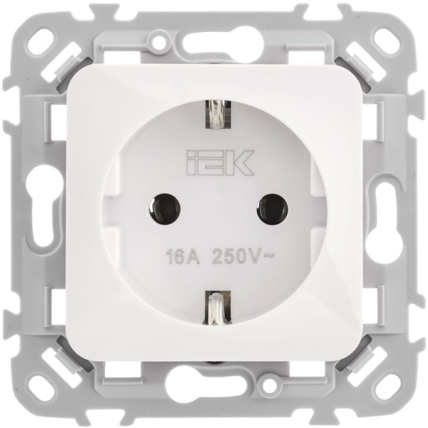 Розетка СП FLITE РС11-1-ФлБ 16А с заземл. без защ. шторок безвинтовое крепление механизм бел. IEK FI-R11-16-1-K01