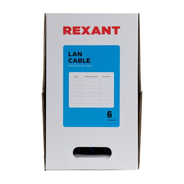 Кабель витая пара U/UTP кат.6 4х2х23AWG solid CU PVC син. (м) Rexant 01-0047