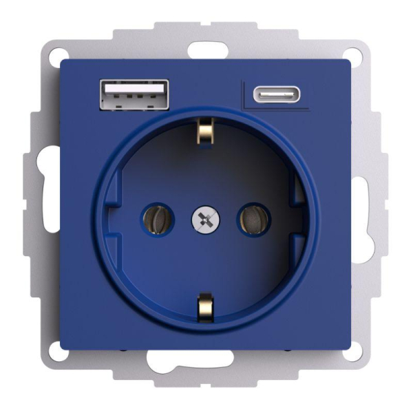 Розетка AtlasDesign 16А с 2-мя заряд. устройствами USB тип A+C 5В/2.4А/3.0А 2х5В/1.5А механизм аквамарин SE ATN001132