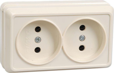 Розетка 2-м ОП Октава 10А IP20 без заземл. крем. GENERICA ERO20-K33-10-DC